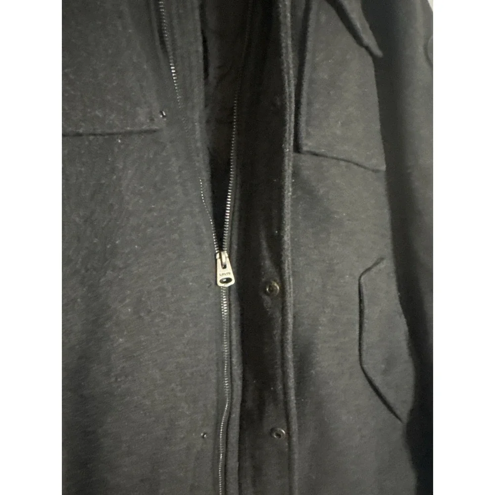 Levi Strauss Wool Blend Jacket‎ Mens Gray Hooded Full Zip Button Quilted Lined
